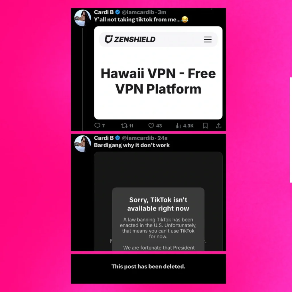 cardi b trying to bypass tiktok ban using vpn