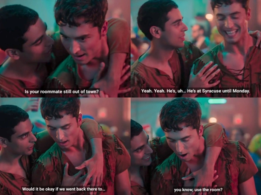 Overcompensating (2025-) Quotes & Our Take Benito Skinner and Rish Shah in Overcompensating (2025), overcompensating series quote, lines sayings, gay quote