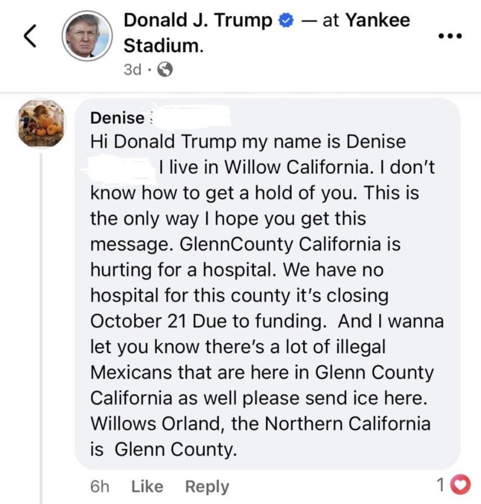 "Send ICE and fix our Hospital" Trump voters see their town’s only hospital shut down, now pleading with him to fix it "Send ICE and fix our Hospital" Trump voters see their town’s only hospital shut down, now pleading with him to fix it