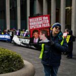 Trump and Epstein photos projected onto hotel building ahead of Correspondents’ Dinner, Video shows